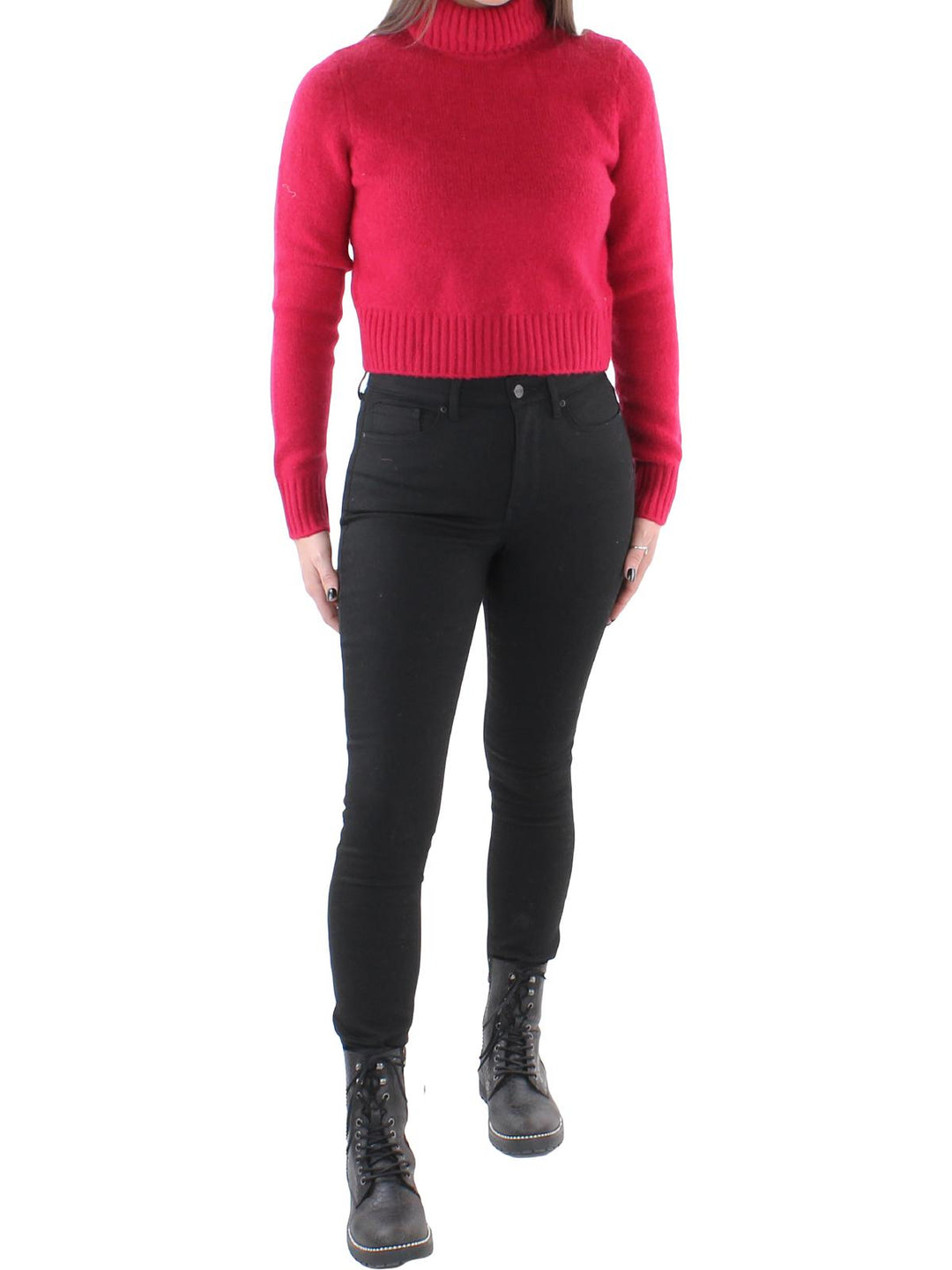 RE/DONE Womens Wool Blend Slim Turtleneck Sweater Red