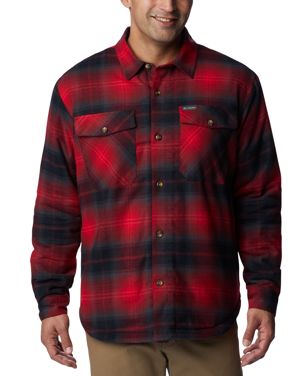 Columbia Men's Plaid Sherpa-Lined Shirt Jacket Red Size Large