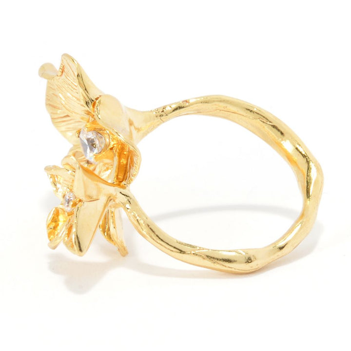 Golden Odyssey for Brilliante Cubic Zirconia Double Flower Bypass Ring
