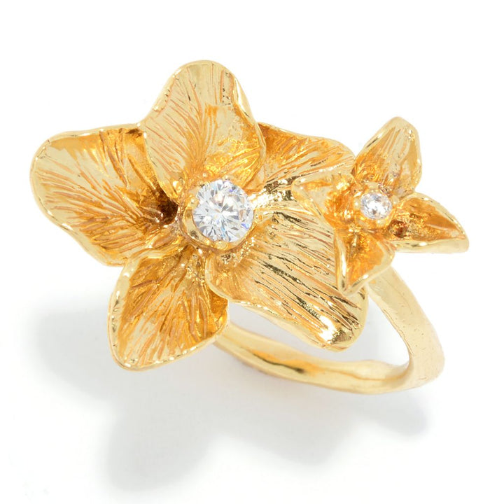 Golden Odyssey for Brilliante Cubic Zirconia Double Flower Bypass Ring
