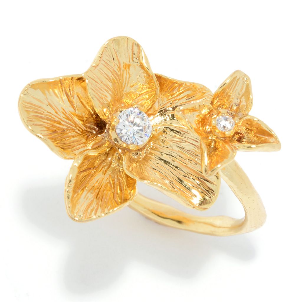 Golden Odyssey for Brilliante Cubic Zirconia Double Flower Bypass Ring