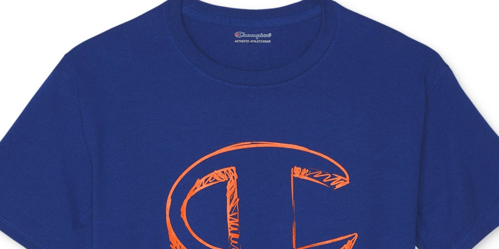 Champion Men's Classic Standard Fit Logo Graphic T-Shirt Blue Size Small