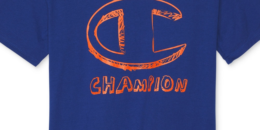 Champion Men's Classic Standard Fit Logo Graphic T-Shirt Blue Size Small