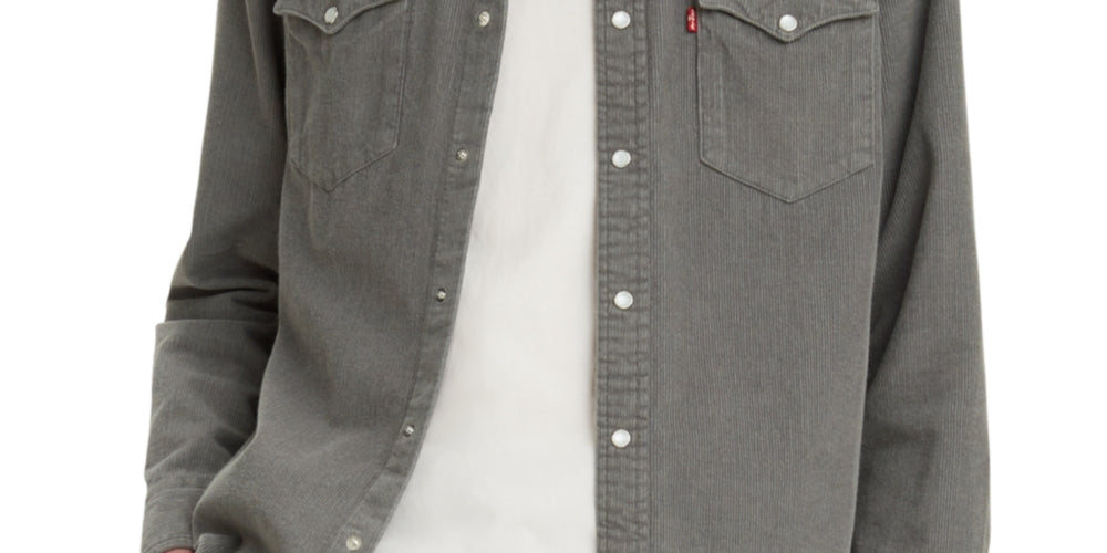 Levi's Men's Standard Fit Western Corduroy Shirt Pewter Gray Size XX-Large