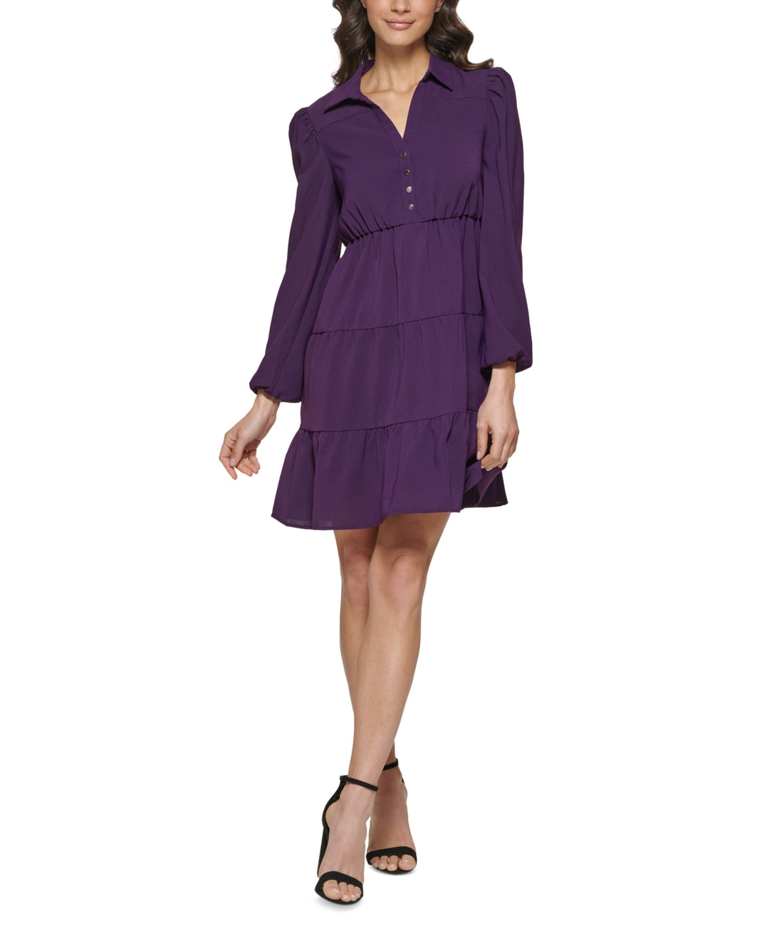 Kensie Women's Collared Tiered Shift Dress Purple Size 10