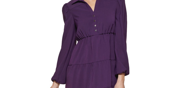 Kensie Women's Collared Tiered Shift Dress Purple Size 10