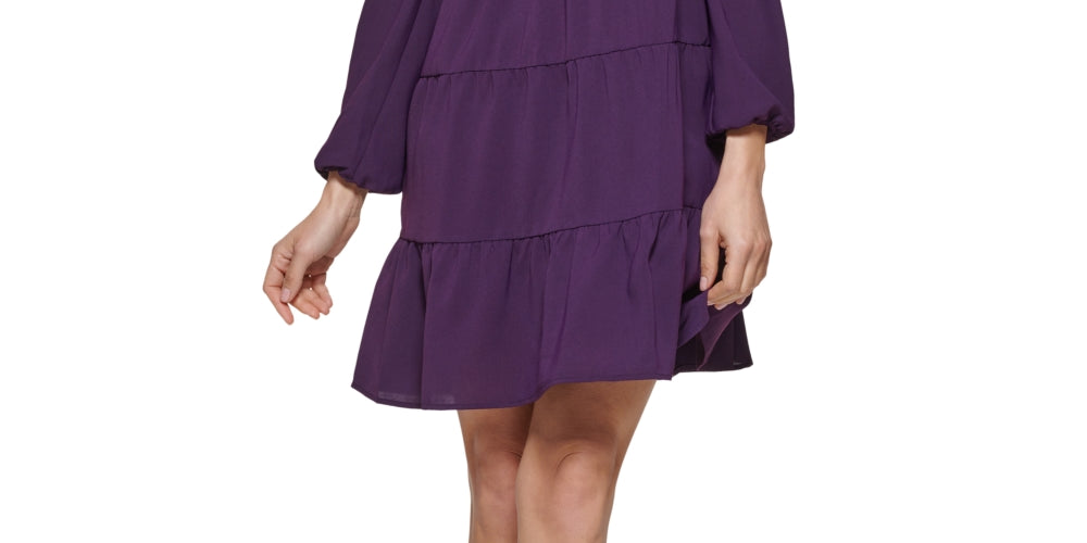 Kensie Women's Collared Tiered Shift Dress Purple Size 10