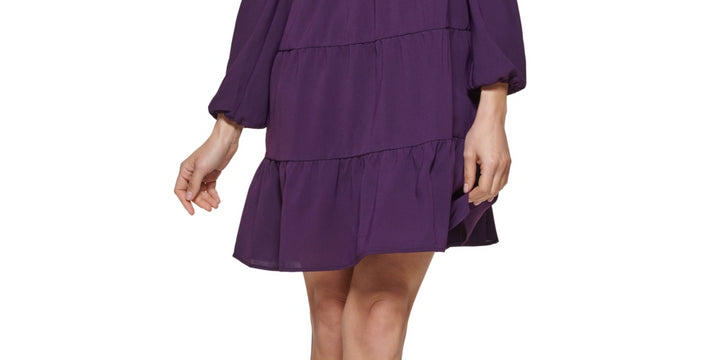 Kensie Women's Collared Tiered Shift Dress Purple Size 10