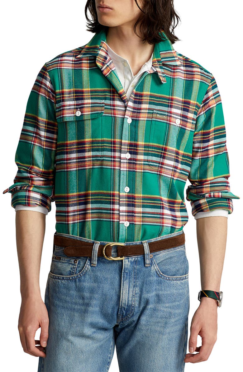 Ralph Lauren Men's Plaid Stretch Performance Flannel Button Up Shirt Green Size X-Large