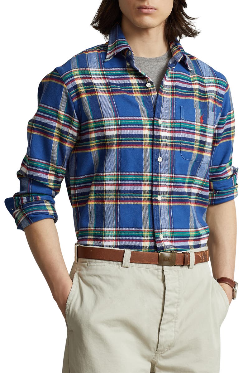Ralph Lauren Men's Plaid Stretch Performance Flannel Button Up Shirt Blue Size XX-Large