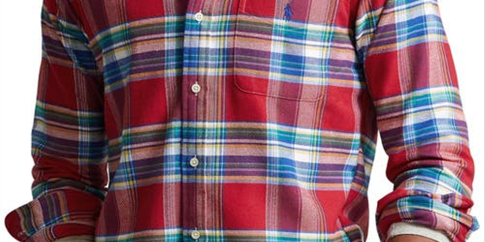 Ralph Lauren Men's Plaid Stretch Performance Flannel Button Up Shirt Red Size XX-Large