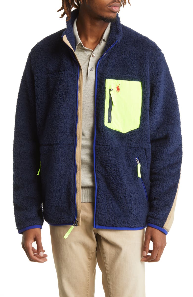 Ralph Lauren Men's High Pile Fleece Zip Up Jacket Blue Size XX-Large