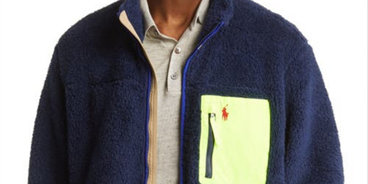 Ralph Lauren Men's High Pile Fleece Zip Up Jacket Blue Size XX-Large