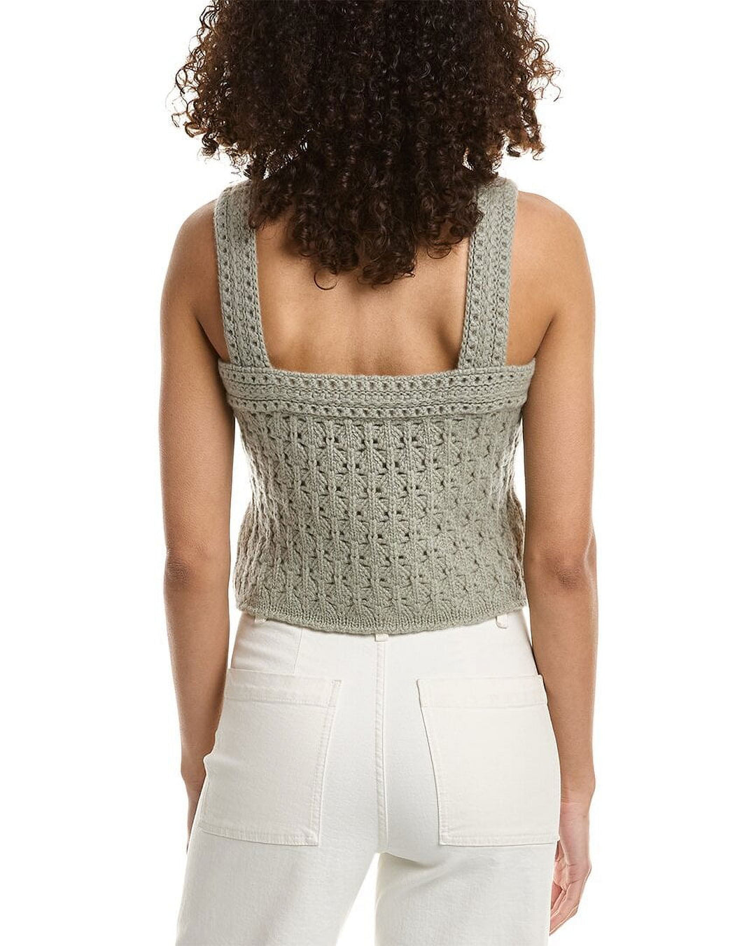 Vince Crochet Wool & Cashmere Camisole in Artichoke , Size X-Large