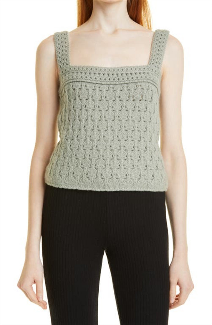 Vince Crochet Wool & Cashmere Camisole in Artichoke , Size X-Large