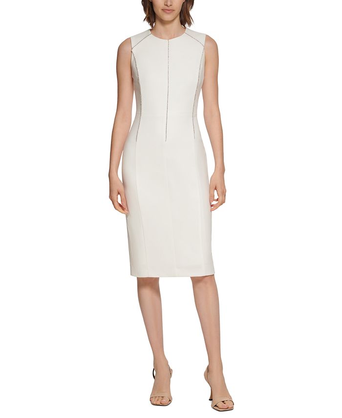 Calvin Klein Women's Embellished Sheath Dress White Size 6