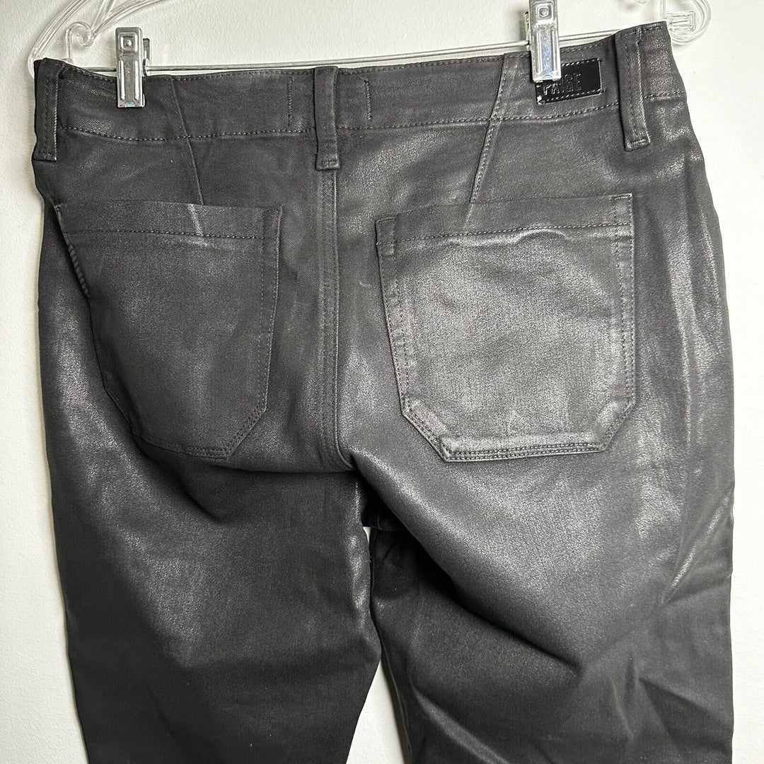 PAIGE Mayslie Coated Ankle Straight Leg Pants in Black Luxe Coating , Size 29 Black Size 29-28