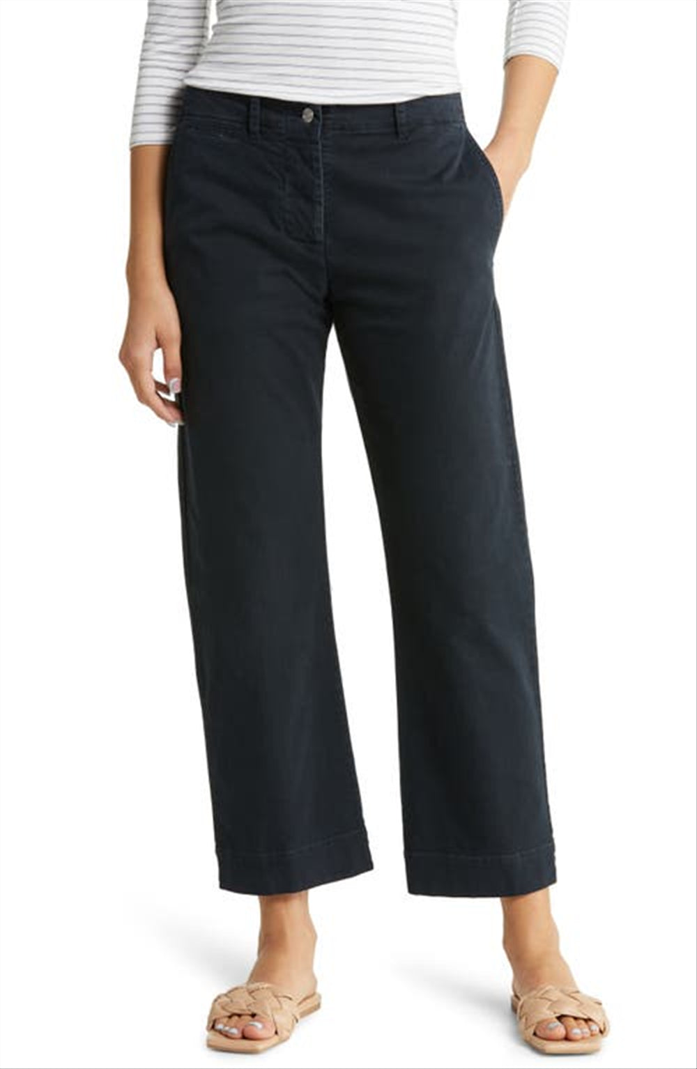 Nili Lotan Tomboy High Waist Stretch Cotton Pants in Dark Navy , Size 6