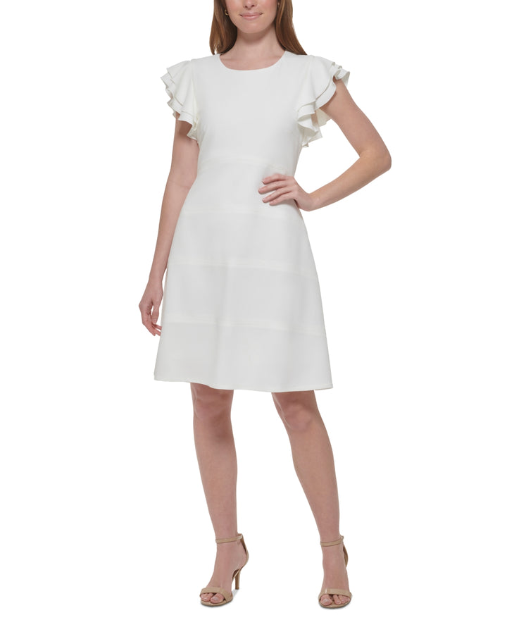 Tommy Hilfiger Women's Ruffled Flutter Sleeve Dress White Size 10