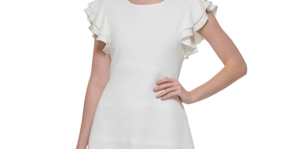 Tommy Hilfiger Women's Ruffled Flutter Sleeve Dress White Size 10