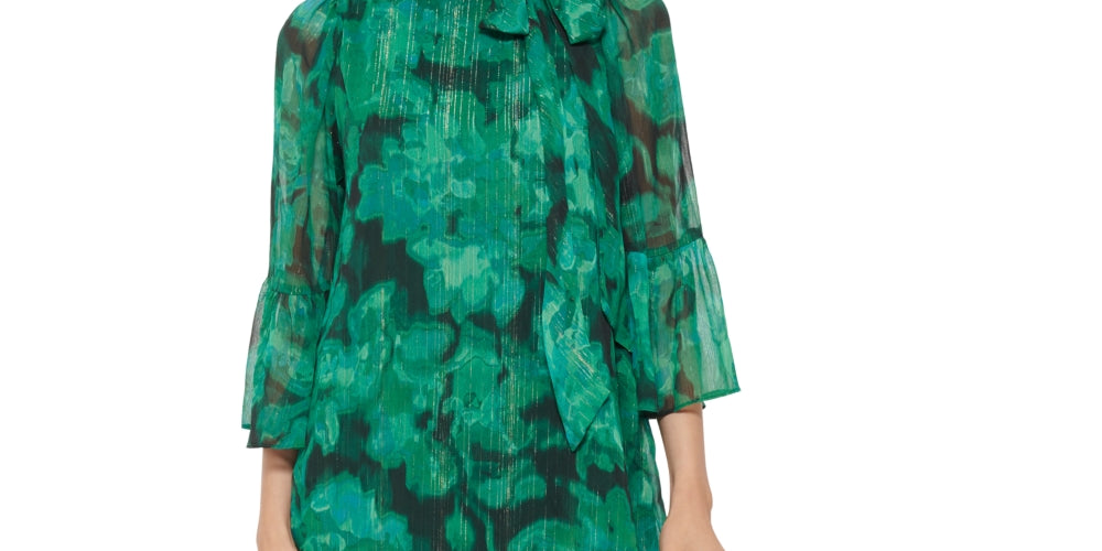 Calvin Klein Women's Chiffon Metallic Shift Dress Green Size 10