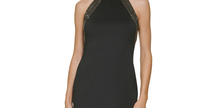 Calvin Klein Women's Embellished Knee Halter Dress Black Size 8