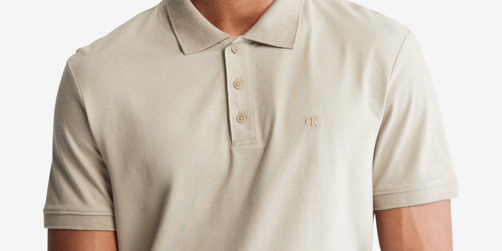 Calvin Klein Men's Regular Fit Smooth Cotton Monogram Logo Polo Shirt Beige Size Small