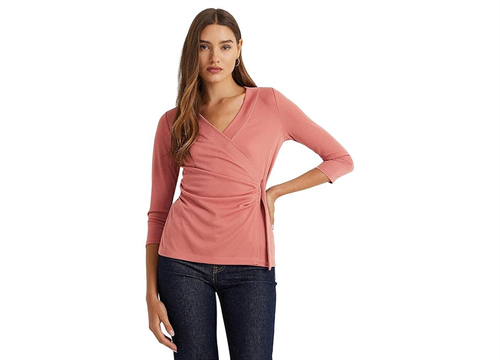 LAUREN Ralph Lauren Stretch Jersey Surplice Top Pink