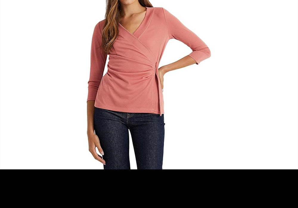 LAUREN Ralph Lauren Stretch Jersey Surplice Top Pink