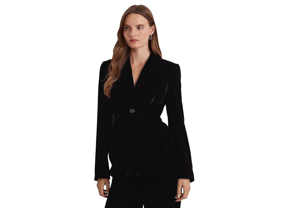 LAUREN Ralph Lauren Belted Velvet Blazer Black