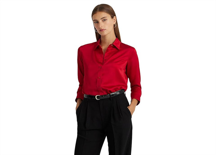 LAUREN Ralph Lauren Satin Charmeuse Shirt Red Size XS