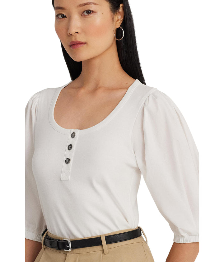 LAUREN Ralph Lauren Stretch Cotton Puff-Sleeve Henley Tee White