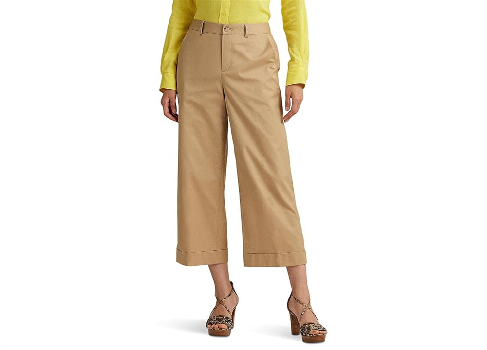 Lauren Ralph Lauren Women's Pleated Cotton Twill Cropped Pants Birch Tan