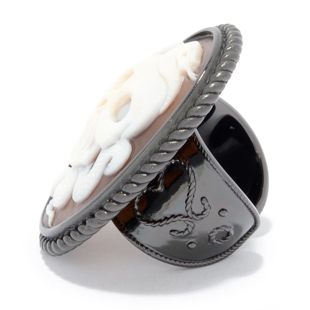 Cameo Italiano Rhodium Plated "Zeus" 38mm Skull & Snake Cameo Ring