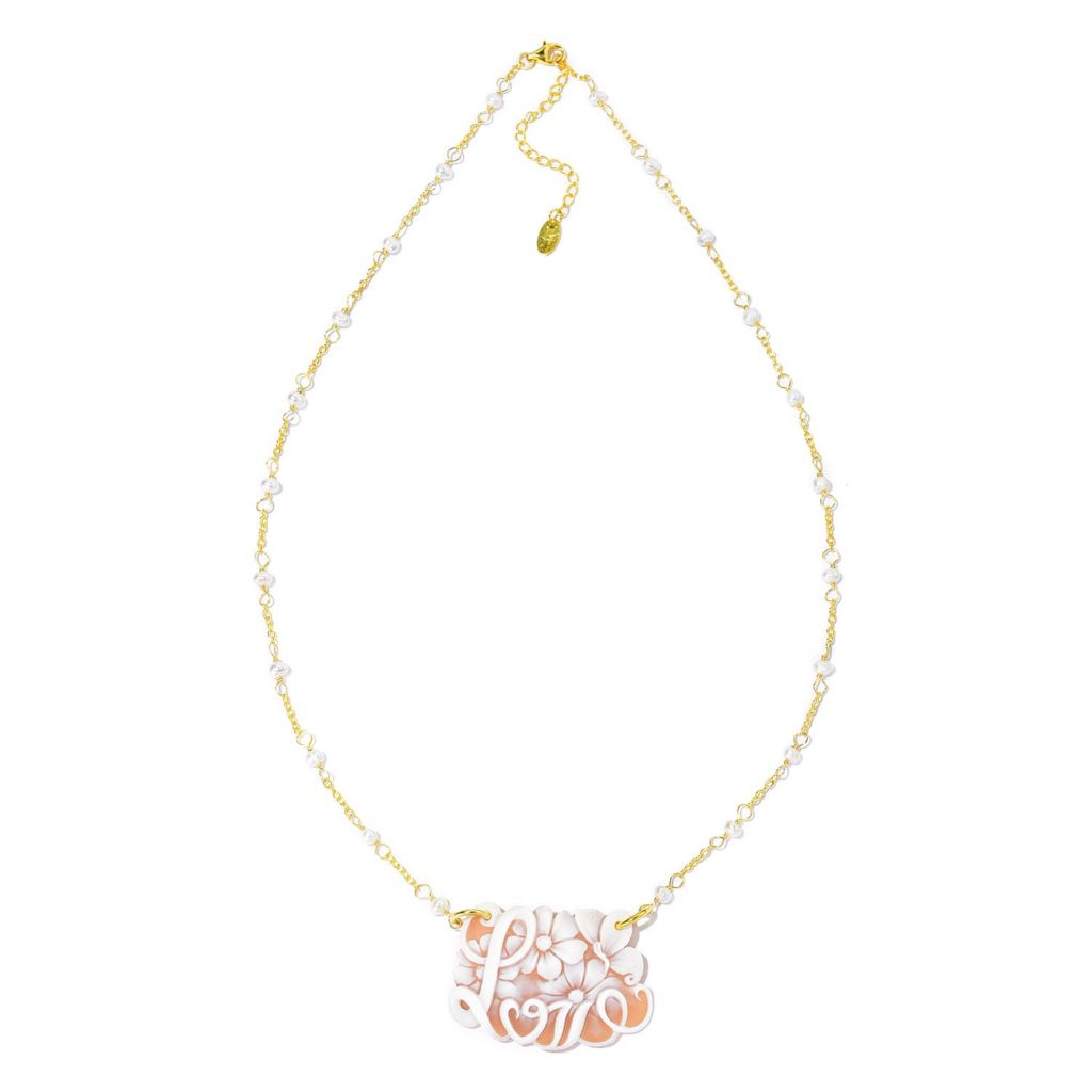 Cameo Italiano "Elysee" Cultured Pearl & Shell Cameo Choice of Word Necklace