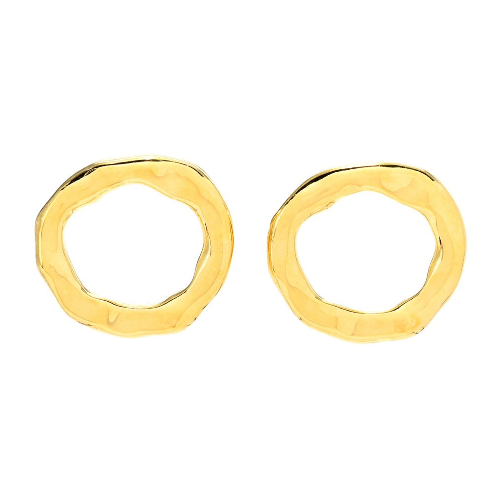 MAYAMAR 24K Gold Plated Hammered Circle Stud Earrings