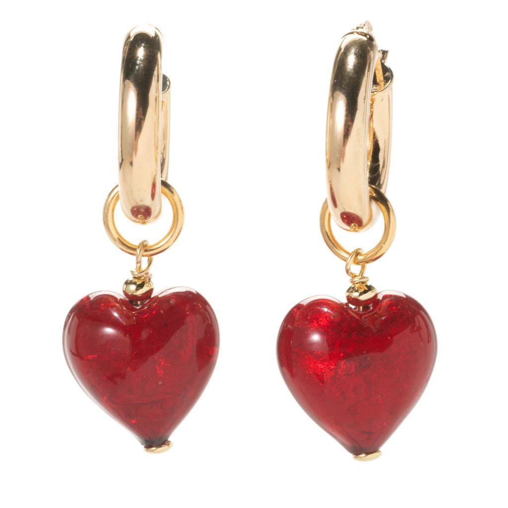 Toscana Italiana 18K Gold Plated Murano Glass Charm Huggie Hoop Earrings