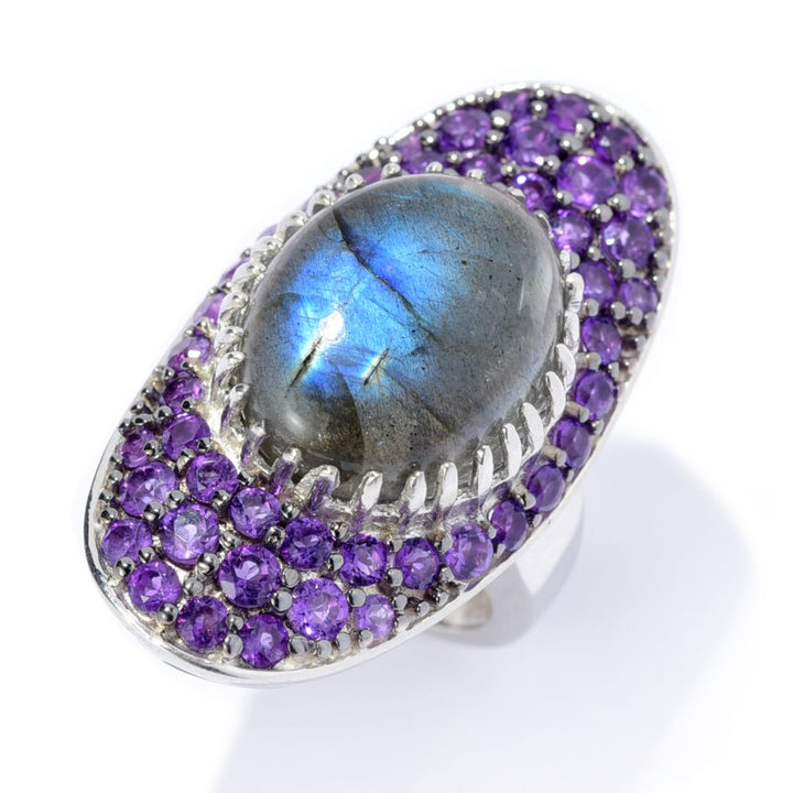 Platinum Plated Choice of 18x14mm Opaque Gem & Pave Statement Ring