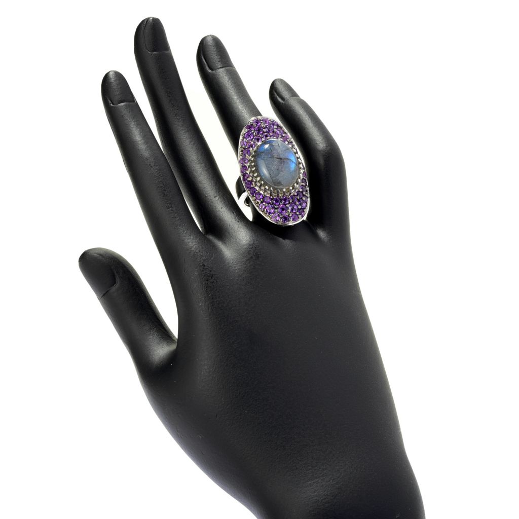 Platinum Plated Choice of 18x14mm Opaque Gem & Pave Statement Ring