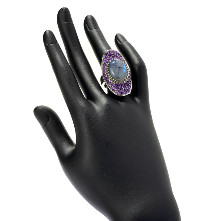 Platinum Plated Choice of 18x14mm Opaque Gem & Pave Statement Ring