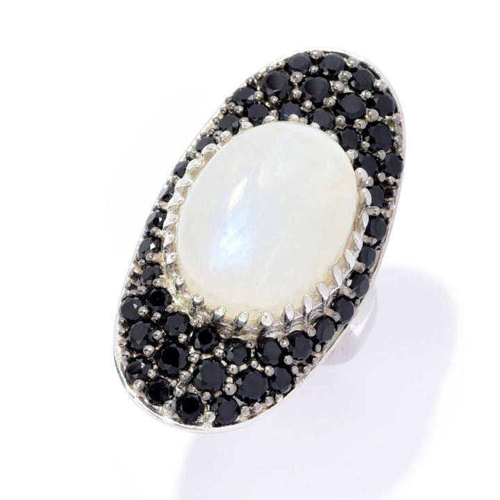 Platinum Plated Choice of 18x14mm Opaque Gem & Pave Statement Ring