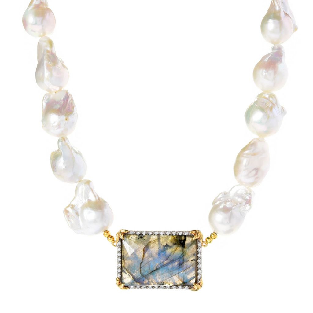 Victoria Wieck 18K Gold Plated Choice of Opaque Gem & Baroque Pearl Necklace
