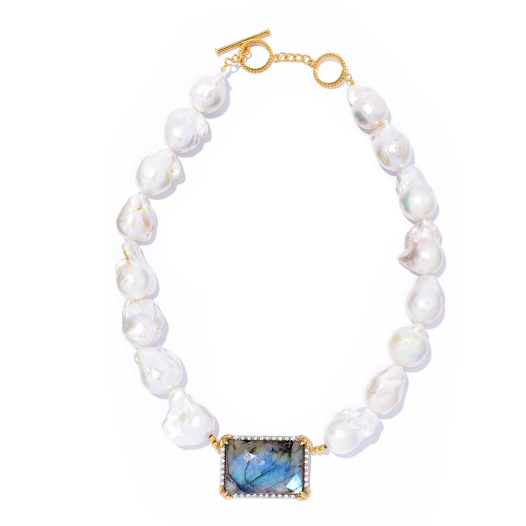 Victoria Wieck 18K Gold Plated Choice of Opaque Gem & Baroque Pearl Necklace