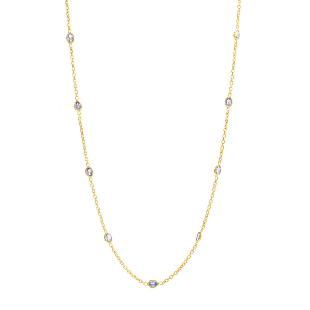 18K Gold Plated Tanzanite Station Choice of Length Necklace