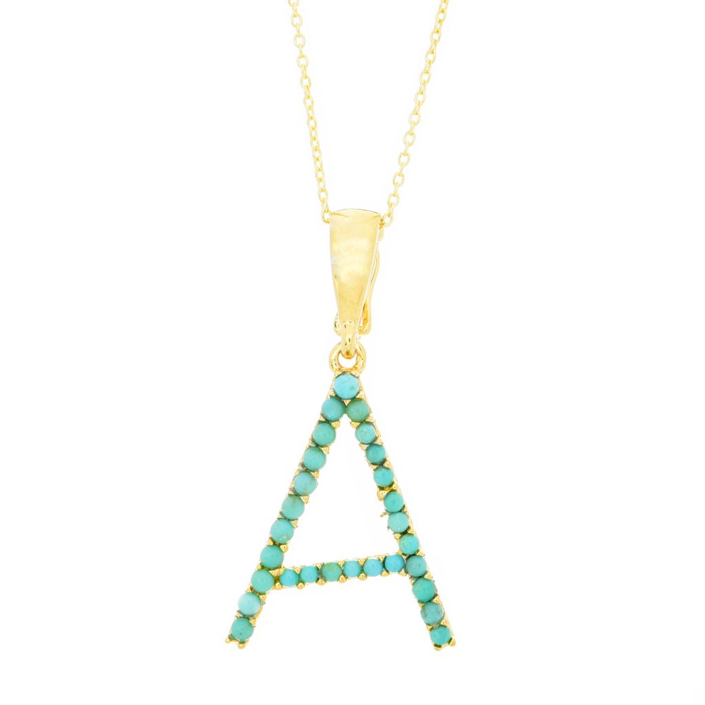 18K Gold Plated Campitos Turquoise Initial Enhancer Pendant w/ Chain