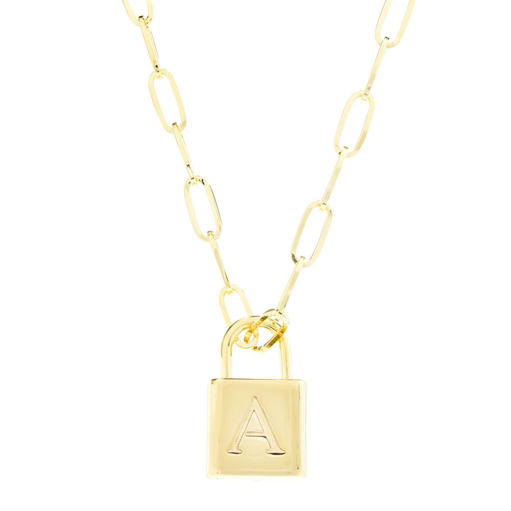 Toscana Italiana Reversible Initial Padlock Pendant w/ Paperclip Chain