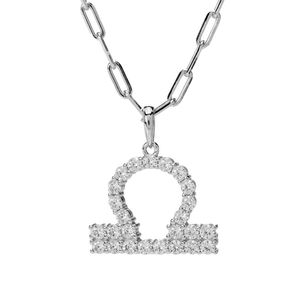 Brilliante Sterling Silver Simulated Diamond Zodiac Pendant w/ Chain