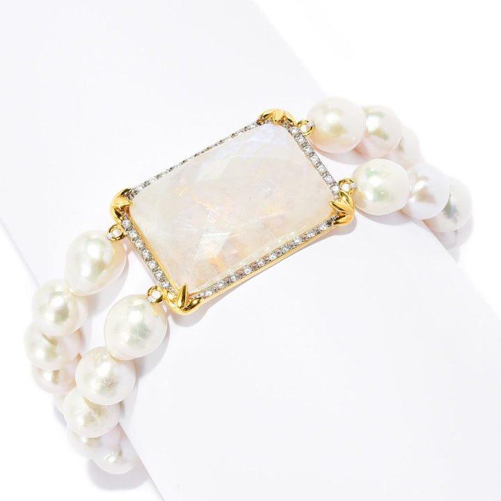 18K Gold Plated Choice of Opaque Gem & Baroque Pearl Bracelet