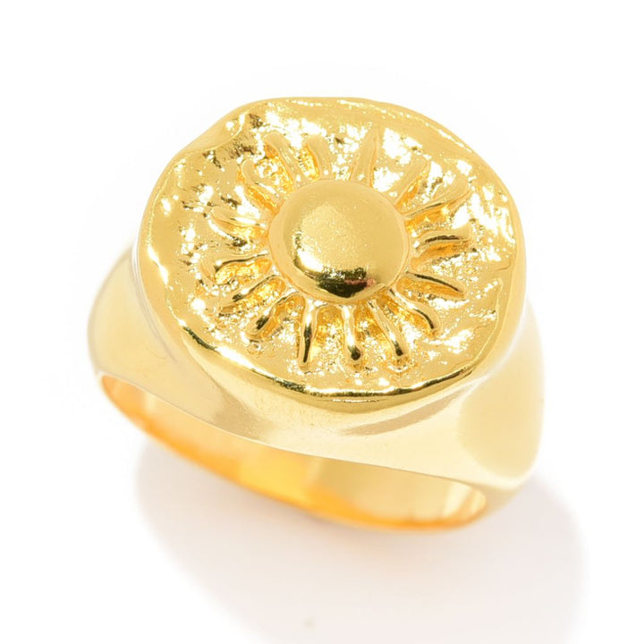 MAYAMAR 24K Gold Plated Polished Sun Signet Style Ring