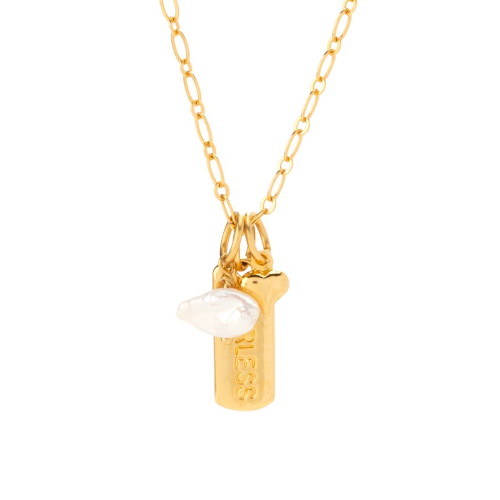 MAYAMAR 24K Gold Plated "Fearless" Bar & Cultured Pearl Necklace